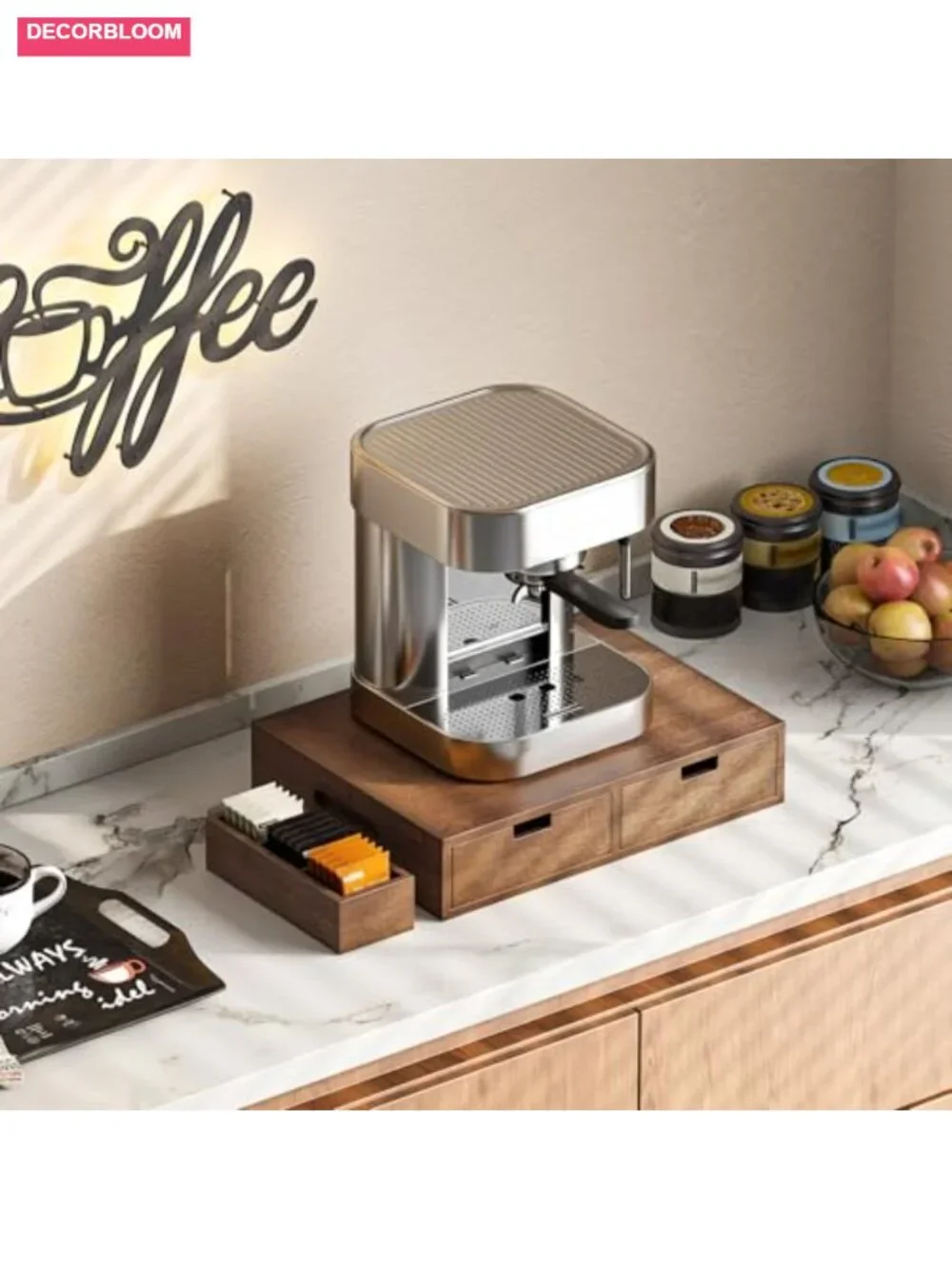 Coffee Pod Organizer with 2 Drawers, Removable Dividers, Holds 30 Pods, Bamboo